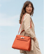 Ostrich Leather Bag in&nbsp;Red-orange Color