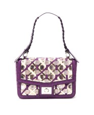 Purple Ostrich Leather Bag with Woven Design