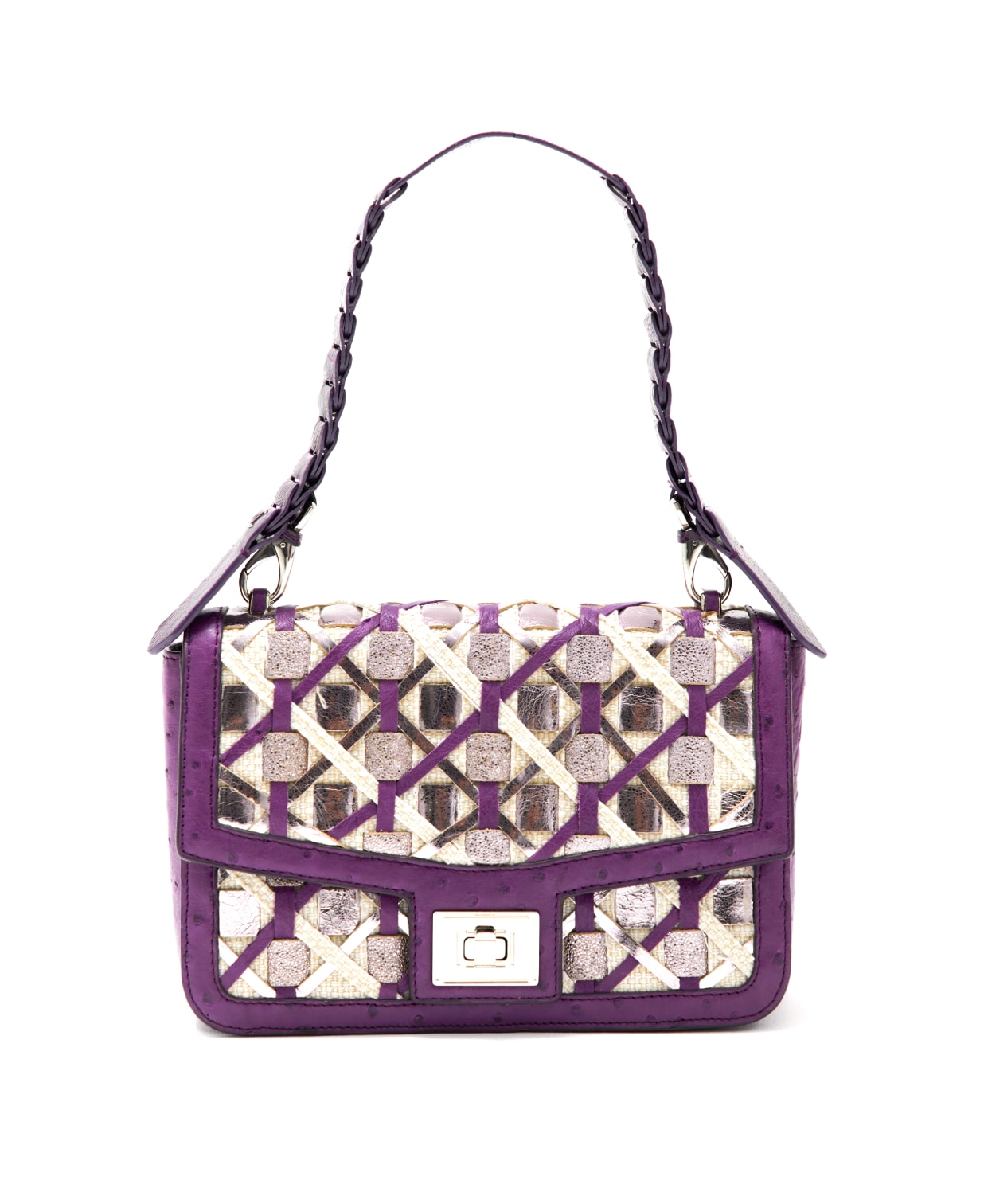Purple Ostrich Leather Bag with Woven Design