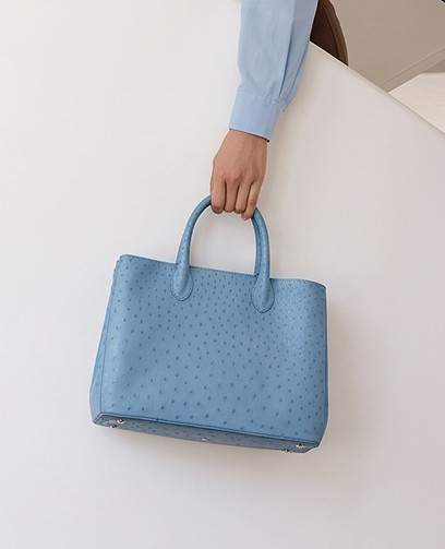 Ostrich Leather Tote Bag in&nbsp;French Blue Color