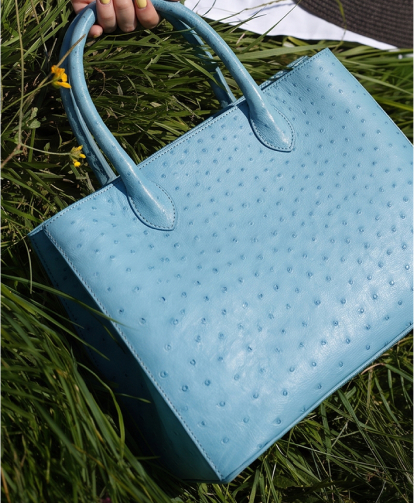Ostrich Leather Tote Bag in&nbsp;Dolphin Color